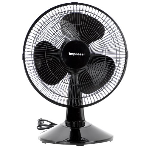 Impress - 12 Inch 3 Speed Oscillating Table Fan - Black-Front_Standard 