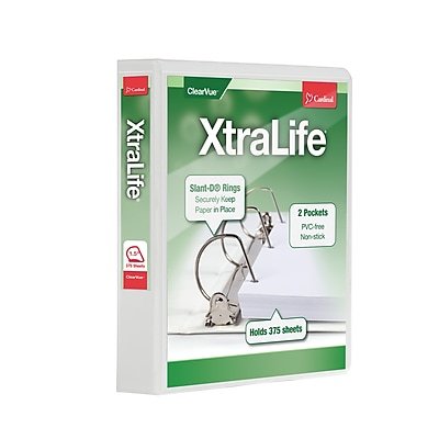 Cardinal - XtraLife Heavy Duty 1 1/2" 3-Ring View Binders, D-Ring - White