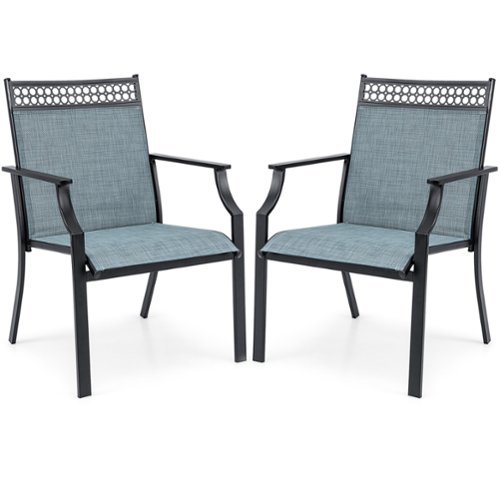 Costway - Patio Chairs Set of 2 with All Weather Breathable Fabric High Backrest - Blue + Black-Front_Standard 