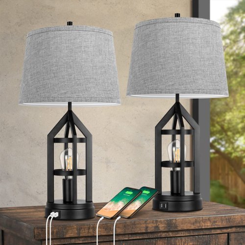 Nordic Hygge - Farmhouse Table Lamps for Living Room Set of 2, 3-Way Dimmable Touch Control Bedside Lamps with 2 USB Charging Ports - Rustic Farmhouse-Front_Standard 