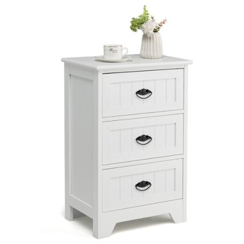 Costway - End Table Nightstand Bedroom Storage with  3 Drawers & Wood Slide - White