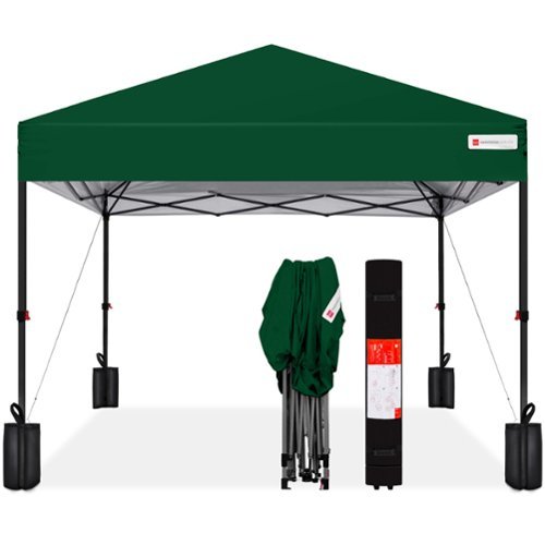 Best Choice Products - 12x12ft Easy Setup Pop Up Canopy w/ 1-Button Setup, Wheeled Case, 4 Weight Bags - Forest Green-Front_Standard 