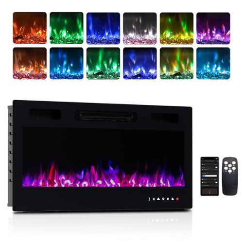 Winado - 36" Electric Fireplace Insert, 1500W Wall-mounted/Built-in Fireplace Heater with WIFI Control, Remote Control, 12 Color - Black-Front_Standard 