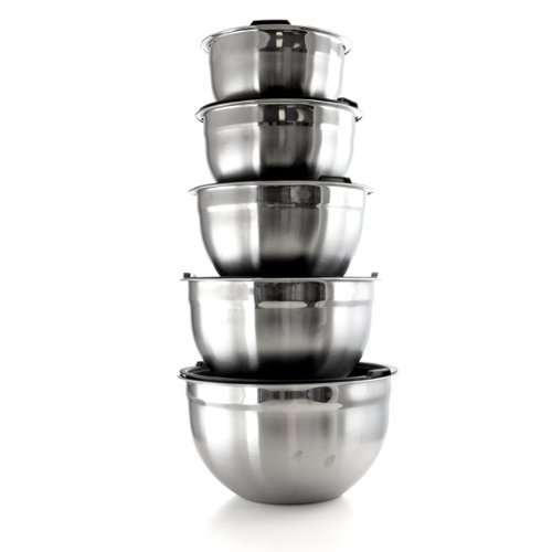 MegaChef - 5 Piece Multipurpose Stackable Mixing Bowl Set with Lids - Silver-Front_Standard 