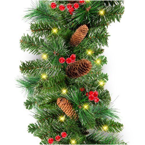 Best Choice Products - 9ft Pre-Lit Christmas Garland w/ 50 LED Lights, Pine Cones, Berries - Green/Berries - Corded-Front_Standard 