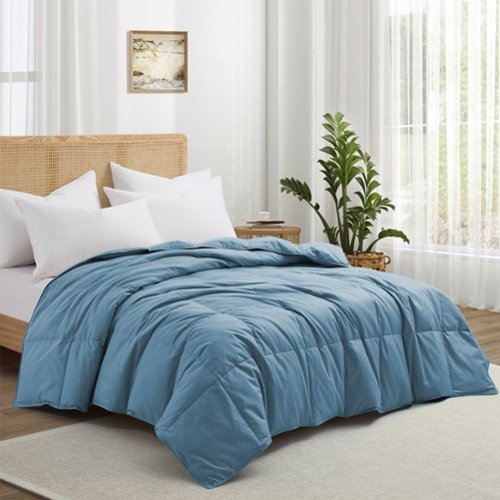 Puredown - Luxurious 300TC 100% Organic Cotton Down Feather Fiber Comforter, California King - Navy-Front_Standard 