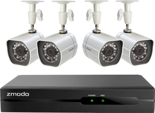  Zmodo - 4-Channel, 4-Camera Indoor/Outdoor High-Definition NVR Security System - White