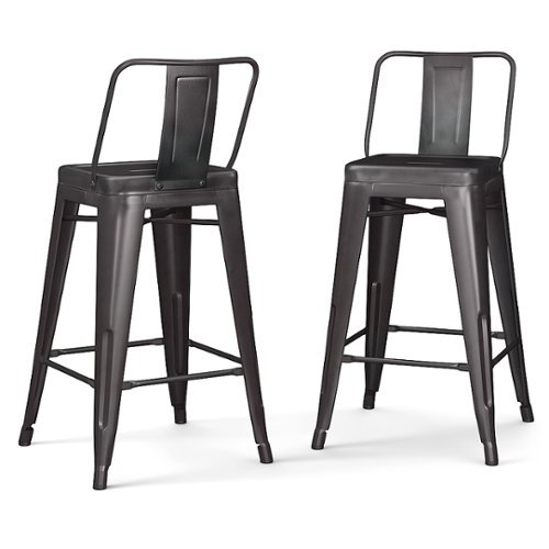 Simpli Home - Rayne Industrial Metal 24 inch Counter Height Stool (Set of 2) - Gunmetal Grey-Front_Standard 