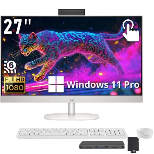 HP - 27" FHD Touch All-in-One Desktop,AMD Ryzen 5 7520U,16GB RAM,1TB SSD+160GB Dock Set,Keyboard&Mouse,Win 11 Pro - White-Front_Standard 