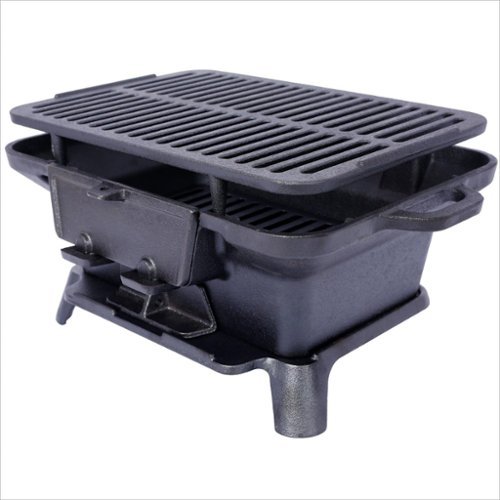 MOOSOO - Cast Iron Charcoal Grill with Double-Sided Grate, Portable Outdoor BBQ Grill, Compact Tabletop Grill Stove - Black-Front_Standard 