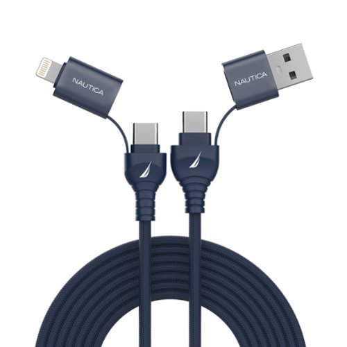 Nautica - CB400 4In1 Multi Port 100W PD Braided Fast Charging & Data Sync 4 ft Cable for iPhone, Samsung and More - Navy-Front_Standard 