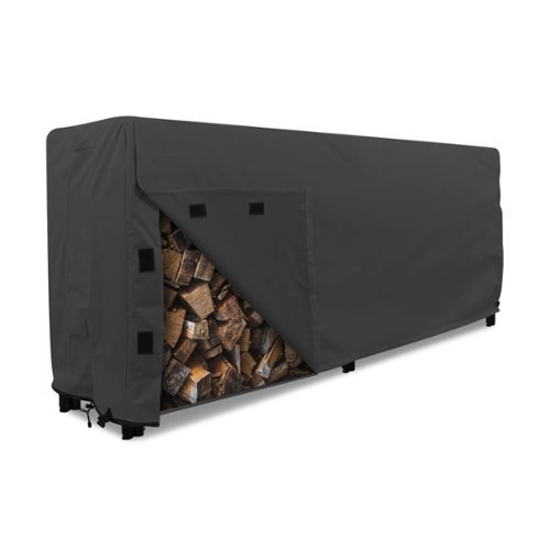 KHOMO GEAR - Heavy-Duty 8ft Firewood Log Rack Cover, Waterproof Outdoor Wood Storage Protector, Fade & Weather Resistant - Black-Front_Standard 