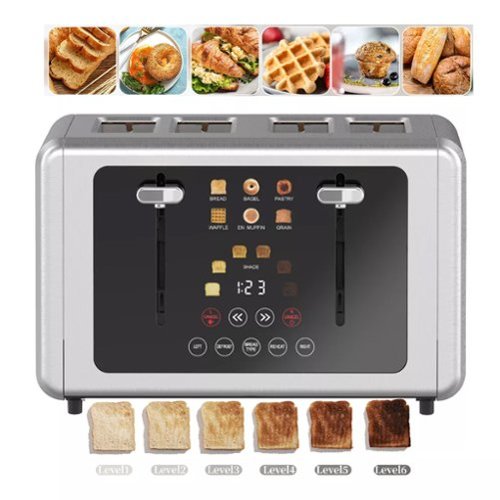 WHALL - 4-Slice Toaster, Touchscreen Dual Independent Controls, 5 Basic Functions & Digital Timer, Dual Controls - Stainless Steel-Front_Standard 