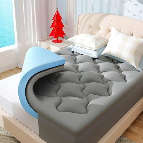 Dyonery - 4 '' double-layer memory foam mattress top, cooling gel memory foam and top mattress, Full size - Gray-Front_Standard 