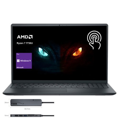 Dell - Inspiron 3000 Series 15.6" Touchscreen Laptop - AMD Ryzen 7 7730U, 32GB RAM - 1TB SSD - Thunderobot 7 in-1 USB-C Hub - Black-Front_Standard 