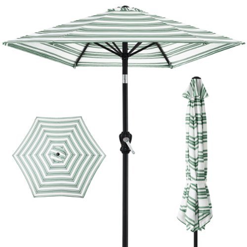 Best Choice Products - 10ft Outdoor Steel Market Patio Umbrella w/ Crank, Tilt Push Button, 6 Ribs - Striped Green-Front_Standard 