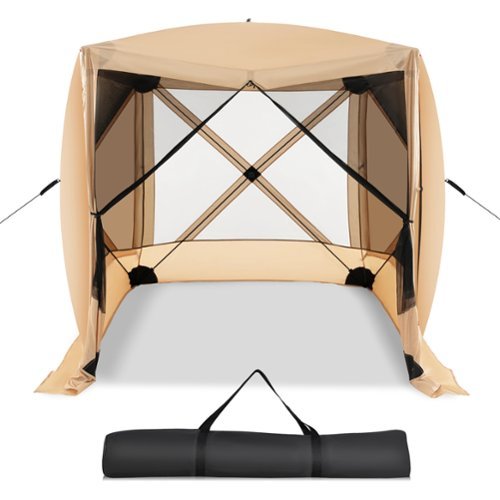 Costway - 6.7 FT x 6.7 FT 4-Panel Pop up Camping Gazebo Quick-Set with 2 Sunshade Cloths