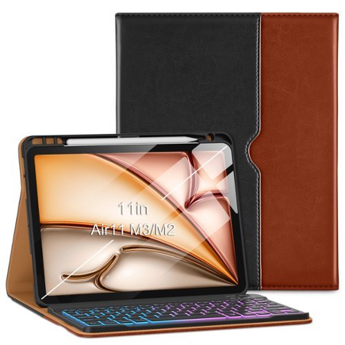 VIKESI - Keyboard Case for iPad Air 11-inch M3/M2 (2025/2024 Released) & iPad Air 5th/ 4th Generation 10.9-Inch,Leather Cover - Black Brown-Front_Standard 