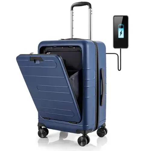 Front. Costway - 20" Carry-on Luggage PC Hardside Suitcase TSA Lock with Front Pocket & USB Port - Navy.