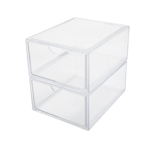 Martha Stewart - Plastic Desktop Storage Box with Half Moon Opening Pullout Drawer - 2 Pack - Clear-Front_Standard 