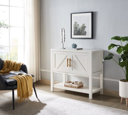 Kings Brand Furniture - Teresa 2-Door Modern Console Table, Buffet Storage Cabinet - White-Front_Standard 