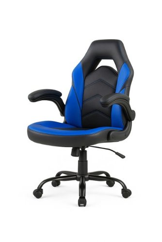 Bestier - Ergonomic Faux Leather Adjustable Reclining Swiveling PC and Racing Game Chair with Padded Arm - Blue-Front_Standard 