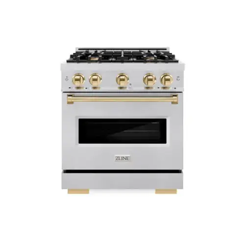 Front. ZLINE - Autograph Edition 30" Classic Gas Range w/ 4 Burners & Polished Gold Accents (CGRZ-30-G) - Stainless Steel.