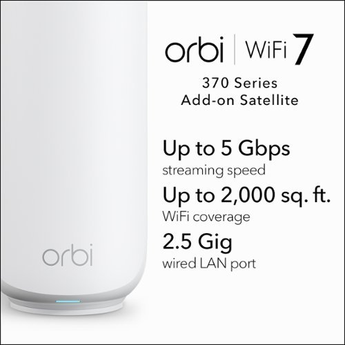 NETGEAR Orbi 370 Series BE5000 Dual-Band Mesh Wi-Fi 7 Add-on Satellite (1-pack) - White WORLDWIDE DELIVERY