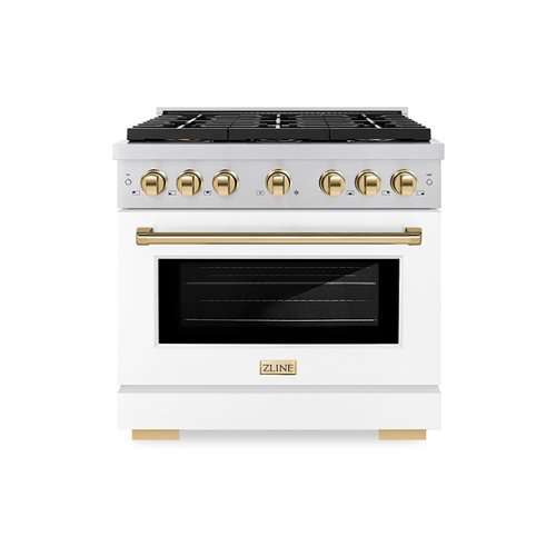 ZLINE - Autograph 36 in. Paramount Gas Range with 6 DuoPro Burners w/ White Door & Gold Accents (PSGRZ-WM-36-G) - Stainless Steel with White Matte Door