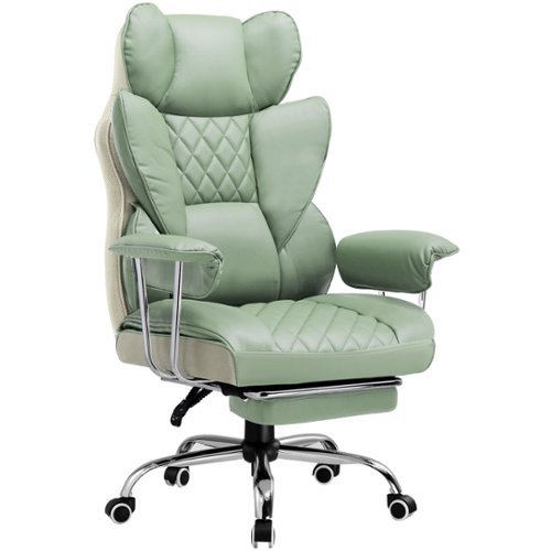 GTPlayer - 400lbs Heavy Duty Computer Chair Faux Leather Comfortable Ergonomic Gaming Chair with Soft Armrests - Gray Green-Front_Standard 
