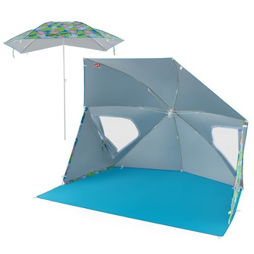 Costway Convertible Beach Tent for 2-4 People with Roll-Up Windows Dual Side Flaps - Blue