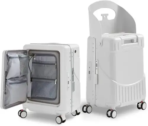 Front. Circus Cirle - 20" Ride-on Luggage with Seat，Front Opening Carry-On Hardshell Ride On Suitcase - White.