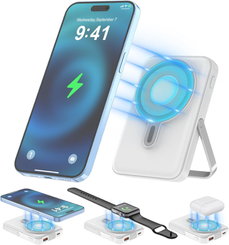 Entronix - Magnetic Wireless Power Bank - 10000 mAh for iPhone and Android Devices - White-Front_Standard 