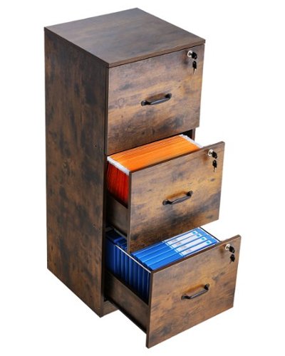 VEVOR - 3 Drawer File Cabinet with Lock, Vertical Filing Storage Cabinets for Home Office, Heavy-Duty Locking Cabinet - Burnt Wood-Front_Standard 