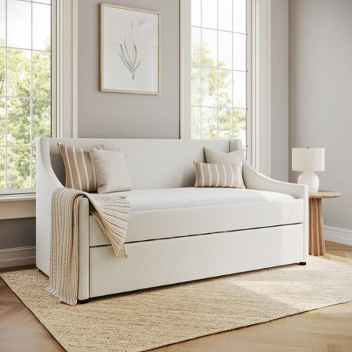 Martha Stewart - Daybed with Rear Siderail and Pull-Out Trundle - Off-White-Front_Standard 