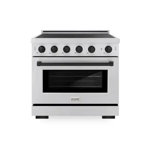 Front. ZLINE - Autograph 36 in. 5.2 cu. ft. Paramount Freestanding Induction Range with 5 Burners in Satin Steel with Black Accents - Satin Stainless Steel.