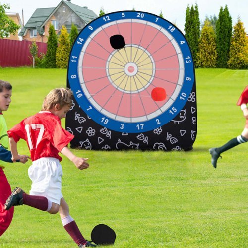 Costway Large Dart Board for Kids with 4 Kick Balls, Carrying Bag Giant Outdoor Kick Black - Black WORLDWIDE DELIVERY