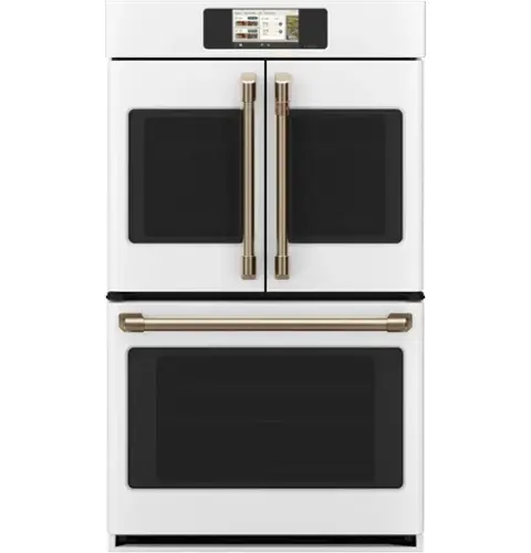 Front. Café - 30" Smart Built-In Double Electric Convection French Door Wall Oven with No Preheat Air Fry - Matte White.