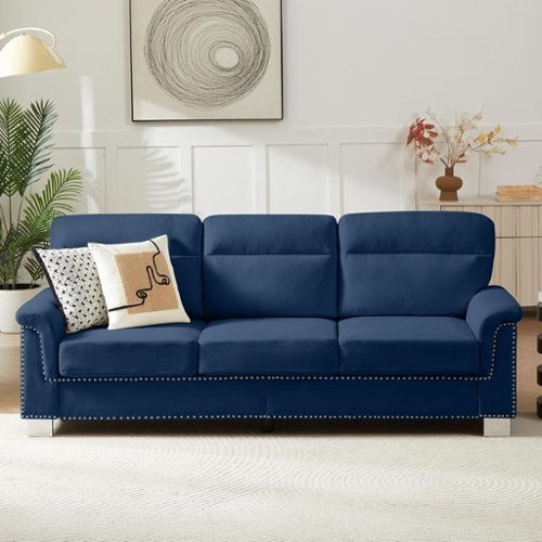 Trinkets Crazed - 82" Modern Compressed Snowfleece Fabric 3-Seater Sofa, for Living Room - Blue-Front_Standard 