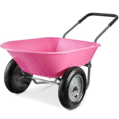 Best Choice Products - Dual-Wheel Home Wheelbarrow Yard Garden Cart for Lawn, Construction - Pink-Front_Standard 