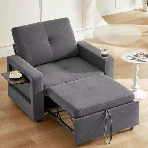 Dyonery - 3-in-1 sofa chair bed, 42.5W convertible sleeping chair with pull-out bed and wing table, adjustable backrest - White-Front_Standard 