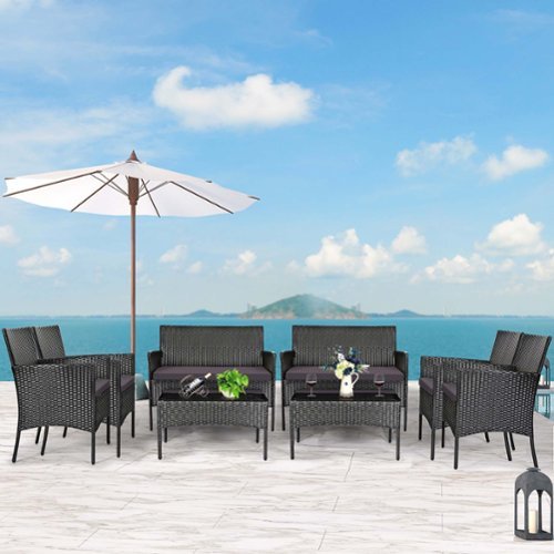 Costway 8PCS Patio Rattan Furniture Set Cushioned Sofa Coffee Table Backyard - Gray