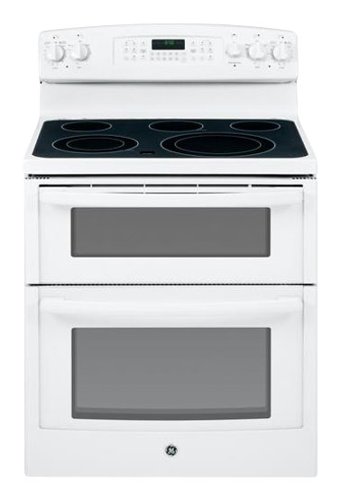 GE - 30" Self-Cleaning Freestanding Double Oven Electric Range - White on white-Front_Standard 