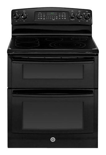 GE - 30" Self-Cleaning Freestanding Double Oven Electric Convection Range - Black-Front_Standard 