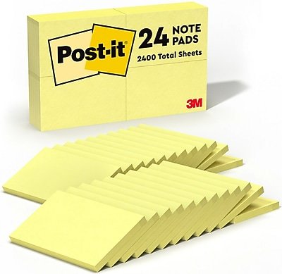 Post-it - Notes, 3" x 5", Canary Collection, 90 Sheet/Pad, 24 Pads/Pack (65524VADB) - Canary Yellow