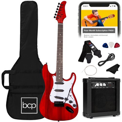 Best Choice Products - 39in Full Size Beginner Electric Guitar Kit with Case, Strap, Amp, Whammy Bar - Cherry Red-Front_Standard 