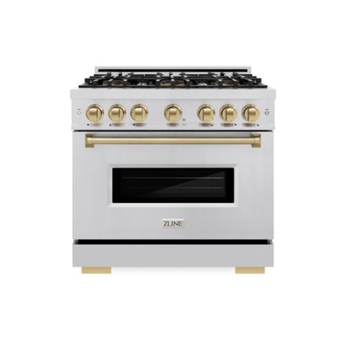 ZLINE - Autograph 36 in. 5.2 cu. ft. Classic Freestanding DuoPro Gas Range with Convection Oven & Champagne Bronze Accents - Stainless Steel
