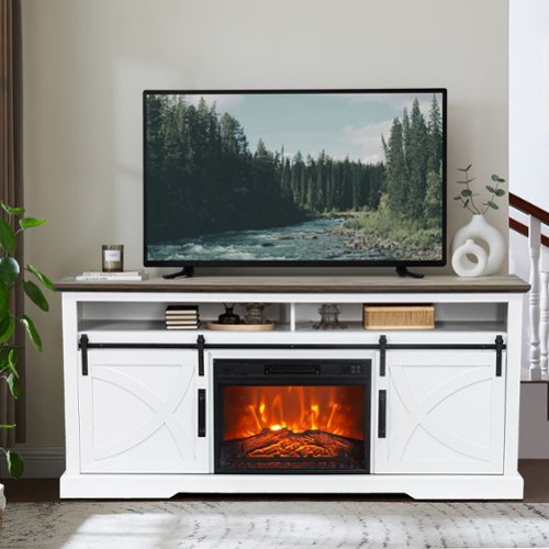 Ihomeadore - 68" TV Stand with Electric Fireplace Media Console for TVs up to 78" - White-Front_Standard 