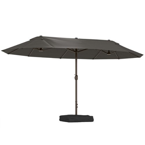 Outsunny - Patio Umbrella 15' Steel Rectangular Outdoor Double Sided Market with base - Dark Grey/Charcoal grey-Front_Standard 