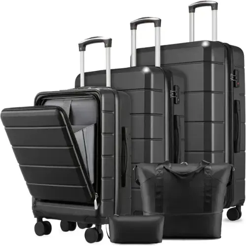 Front. LUGGEX - LUGGEX 5 Piece Expandable Hardside Luggage Set with Tote and Toiletry Bag - LX-FX - Black.